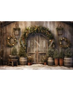 Photography Background in Fabric Rustic Christmas Door / Backdrop 4524