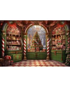 Photography Background in Fabric Christmas Candy Shop / Backdrop 4534