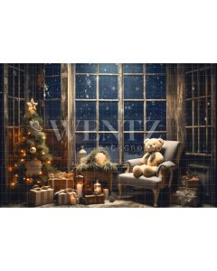 Photography Background in Fabric Christmas Room with Teddy Bear / Backdrop 4564