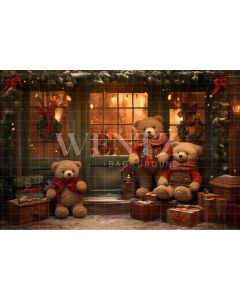 Photography Background in Fabric Christmas Set with Teddy Bears / Backdrop 4565