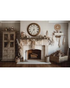 Photography Background in Fabric Rustic Room with Fireplace / Backdrop 4589