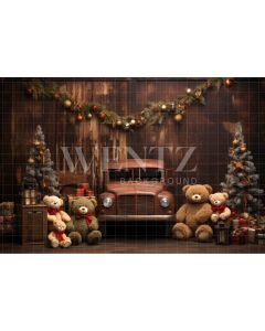 Photography Background in Fabric Christmas Set with Teddy Bears / Backdrop 4607