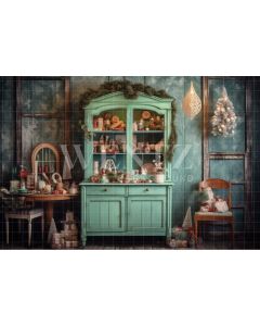 Photography Background in Fabric Vintage Christmas Kitchen / Backdrop 4611