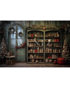 Photography Background in Fabric Vintage Christmas Kitchen / Backdrop 4612