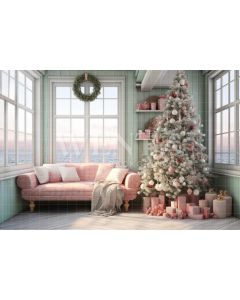 Photography Background in Fabric Christmas Room with Sea View / Backdrop 4618