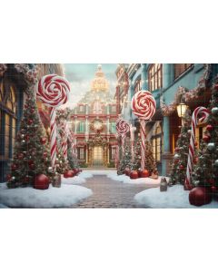 Photography Background in Fabric Christmas Candy Village / Backdrop 4622