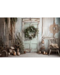 Photography Background in Fabric Rustic Christmas Door / Backdrop 4655