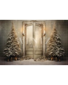 Photography Background in Fabric Rustic Christmas Door / Backdrop 4656