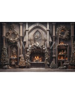 Photography Background in Fabric Christmas Fireplace / Backdrop 4659