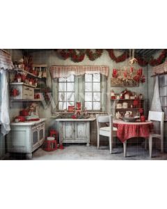 Photography Background in Fabric Vintage Christmas Kitchen / Backdrop 4663