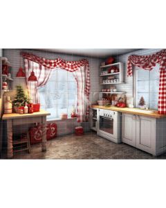Photography Background in Fabric Vintage Christmas Kitchen / Backdrop 4664