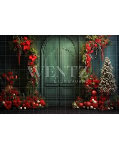 Photography Background in Fabric Green Christmas Door / Backdrop 4671
