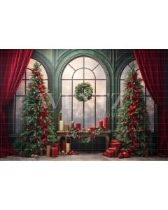 Photography Background in Fabric Christmas Room with Window / Backdrop 4673