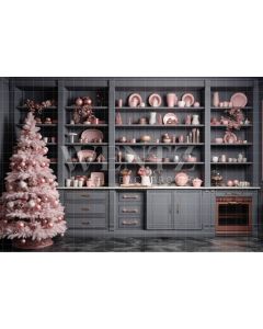 Photography Background in Fabric Grey and Pink Christmas Kitchen / Backdrop  4679