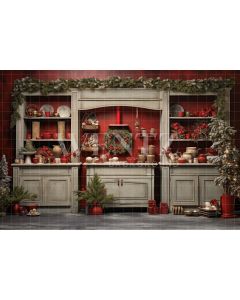 Photography Background in Fabric Christmas Kitchen / Backdrop 4681