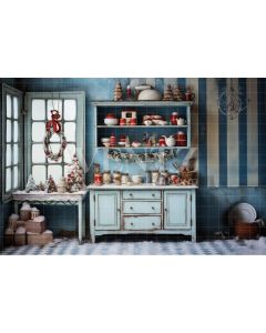 Photography Background in Fabric Rustic Christmas Kitchen / Backdrop 4700