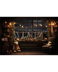 Photography Background in Fabric Christmas Set with Teddy Bears / Backdrop 4705
