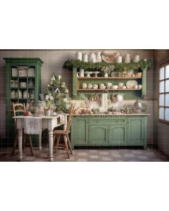 Photography Background in Fabric Green Christmas Kitchen / Backdrop 4696