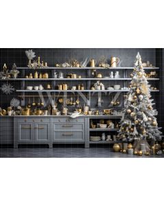 Photography Background in Fabric Christmas Kitchen / Backdrop 4717