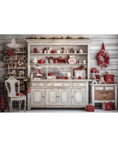 Photography Background in Fabric Vintage Christmas Kitchen / Backdrop 4718