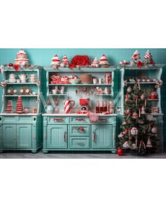 Photography Background in Fabric Christmas Candy Cabinet / Backdrop 4750