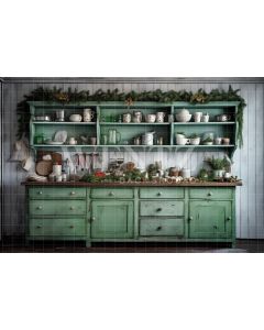 Photography Background in Fabric Rustic Christmas Kitchen / Backdrop 4752