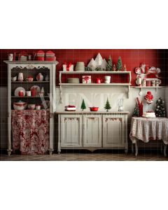 Photography Background in Fabric Rustic Christmas Kitchen / Backdrop 4753