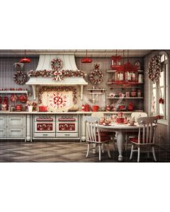 Photography Background in Fabric Christmas Kitchen / Backdrop 4757
