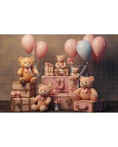 Photography Background in Fabric Teddy Bear and Balloons / Backdrop 4823