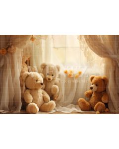Photography Background in Fabric Room with Teddy Bears / Backdrop 4840