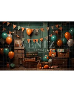 Photography Background in Fabric Set with Suitcases and Balloons / Backdrop 4854