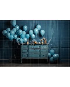 Photography Background in Fabric Room with Blue Balloons / Backdrop 4870
