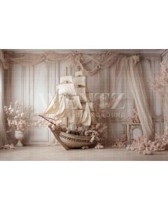 Photography Background in Fabric Ship and Flowers / Backdrop 4873
