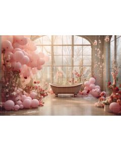 Photography Background in Fabric Set with Balloons and Bathtub/ Backdrop 4879