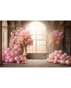 Photography Background in Fabric Room with Pink Balloons / Backdrop 4882