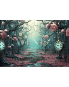 Photography Background in Fabric Set with Clock and Flowers / Backdrop 4884