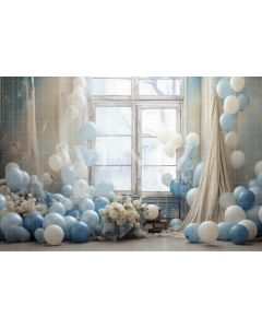 Photography Background in Fabric Room with Blue Balloons / Backdrop 4900