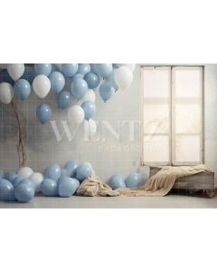 Photography Background in Fabric Room with Blue Balloons / Backdrop 4901