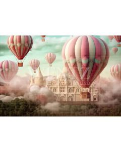 Photography Background in Fabric Pink Hot Air Balloons / Backdrop 4907