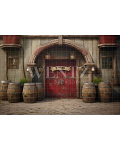 Photographic Background in Fabric Village with Barrel / Background 4932