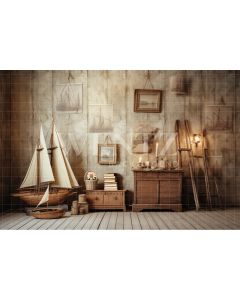 Photographic Background in Fabric Room with Ship / Background 4939
