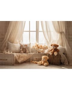 Photographic Background in Fabric Window Scenery with Bears / Backdrop 4940