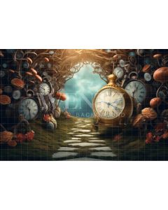 Photographic Background in Fabric Scenery Clock with Flowers / Background 4945