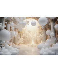 Photographic Background in Fabric Hall with White Balloons / Backdrop 4998