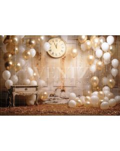 Photographic Background in Fabric Clock and Balloons / Backdrop 5035