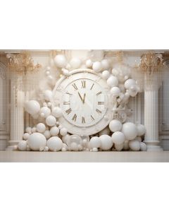 Photographic Background in Fabric Clock and White Balloons / Backdrop 5048