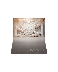 Photographic Background in Fabric Clock and White Balloons / Backdrop 5048