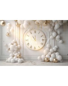 Photographic Background in Fabric Clock and White Balloons / Backdrop 5049