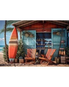 Photographic Background in Fabric Beach Hut / Backdrop 5127