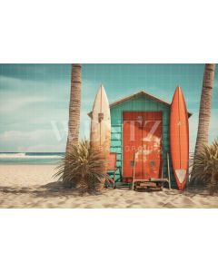 Photographic Background in Fabric Beach Hut / Backdrop 5128